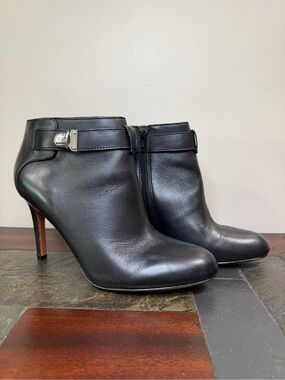 Coach Black Leather Ankle Booties with Silver Buckle